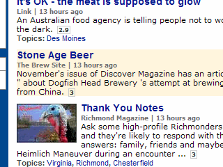 Screen grab from Topix.net showing The Brew Site as a news source