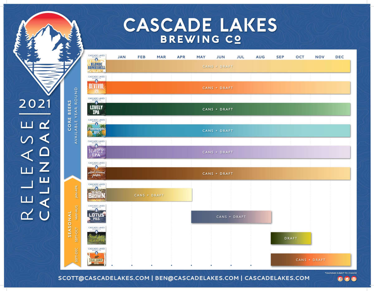 Cascade Lakes Brewing 2021 beer calendar