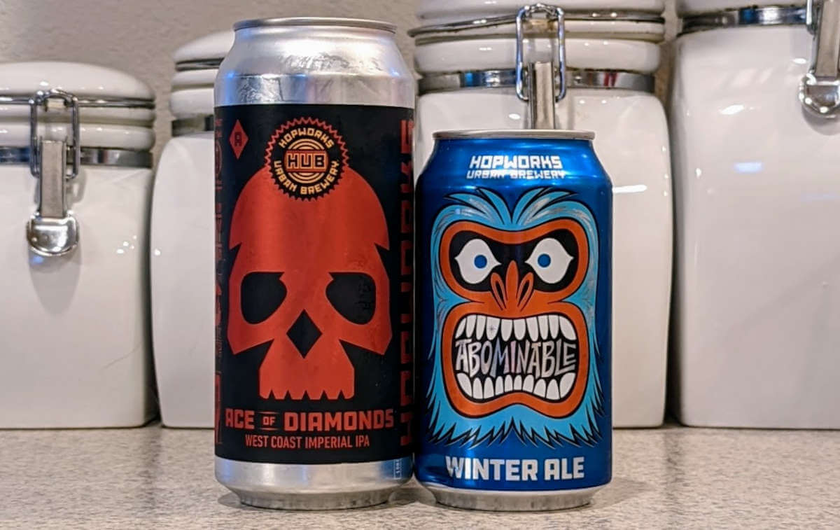 Received: Hopworks Urban Brewery Ace of Diamonds IIPA and Abominable Winter Ale