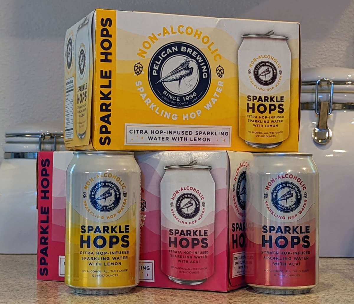 Received: Sparkle Hops, non-alcoholic sparkling hop water from Pelican Brewing