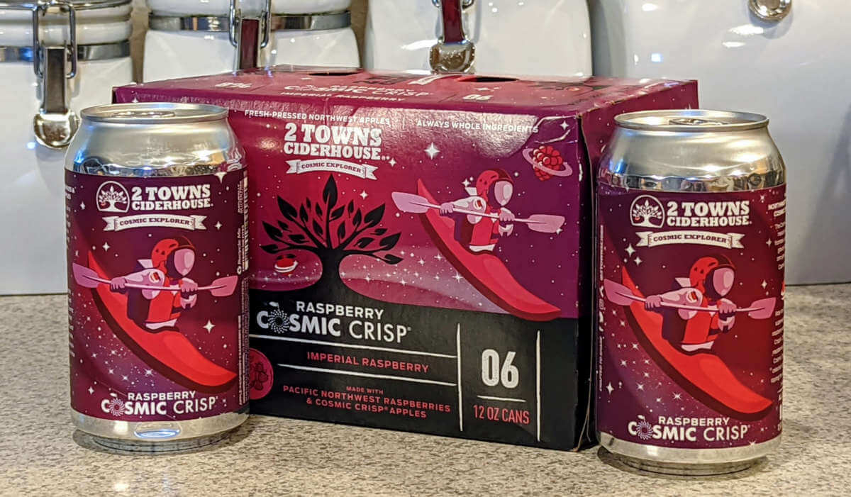 Received: Raspberry Cosmic Crisp cider from 2 Towns Ciderhouse